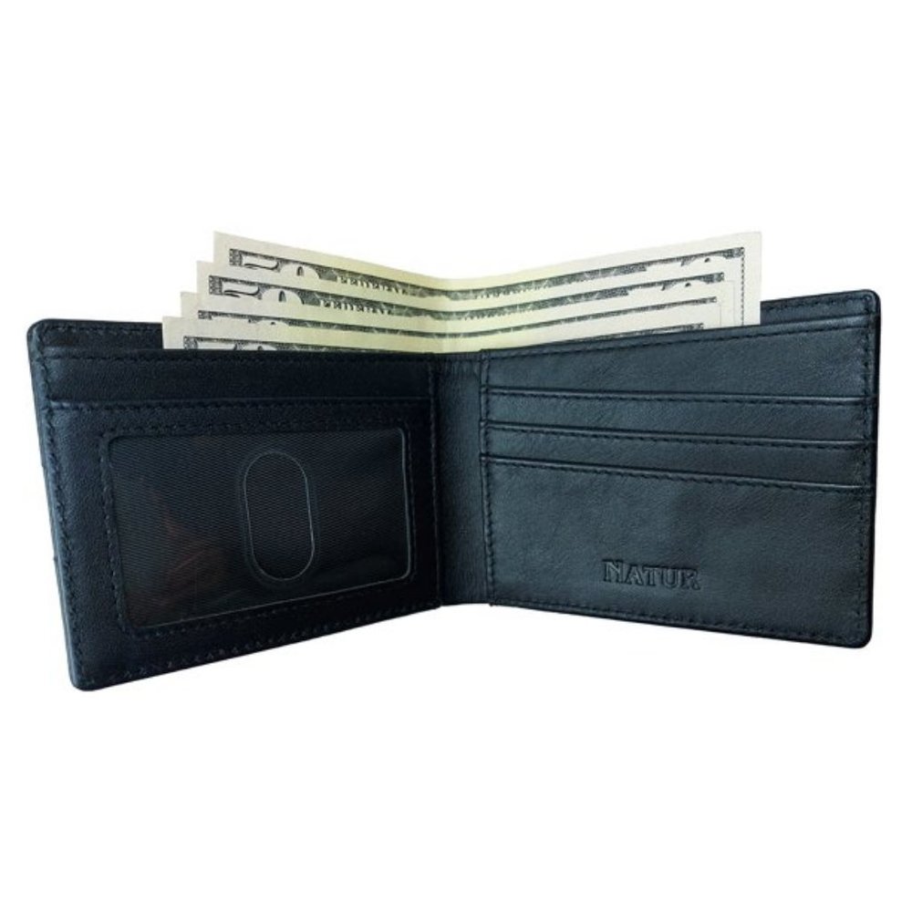 Slim Genuine Leather Wallet for Men RFID Blocking Natur Minimalist Bifold Black
